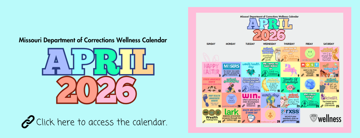 An image advertising the April wellness calendar with a small image of the calendar inset. 