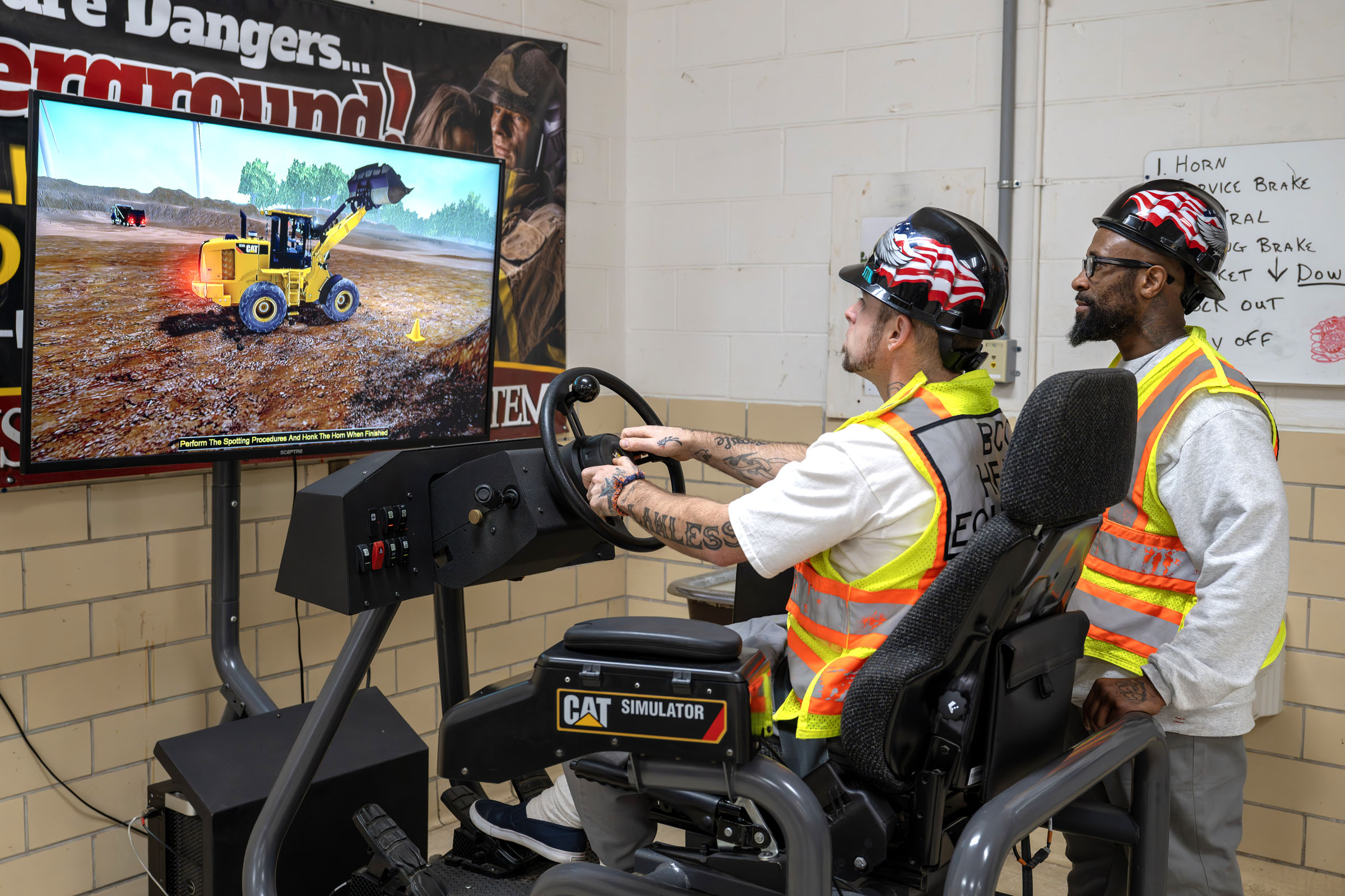 Students operate simulator